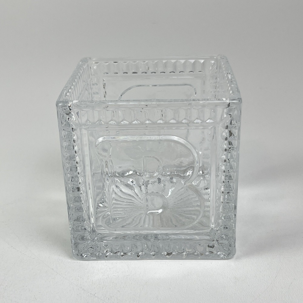 Vintage Teleflora Lead Crystal Block Cube Baby Planter Storage Spells B A B Y 4"
